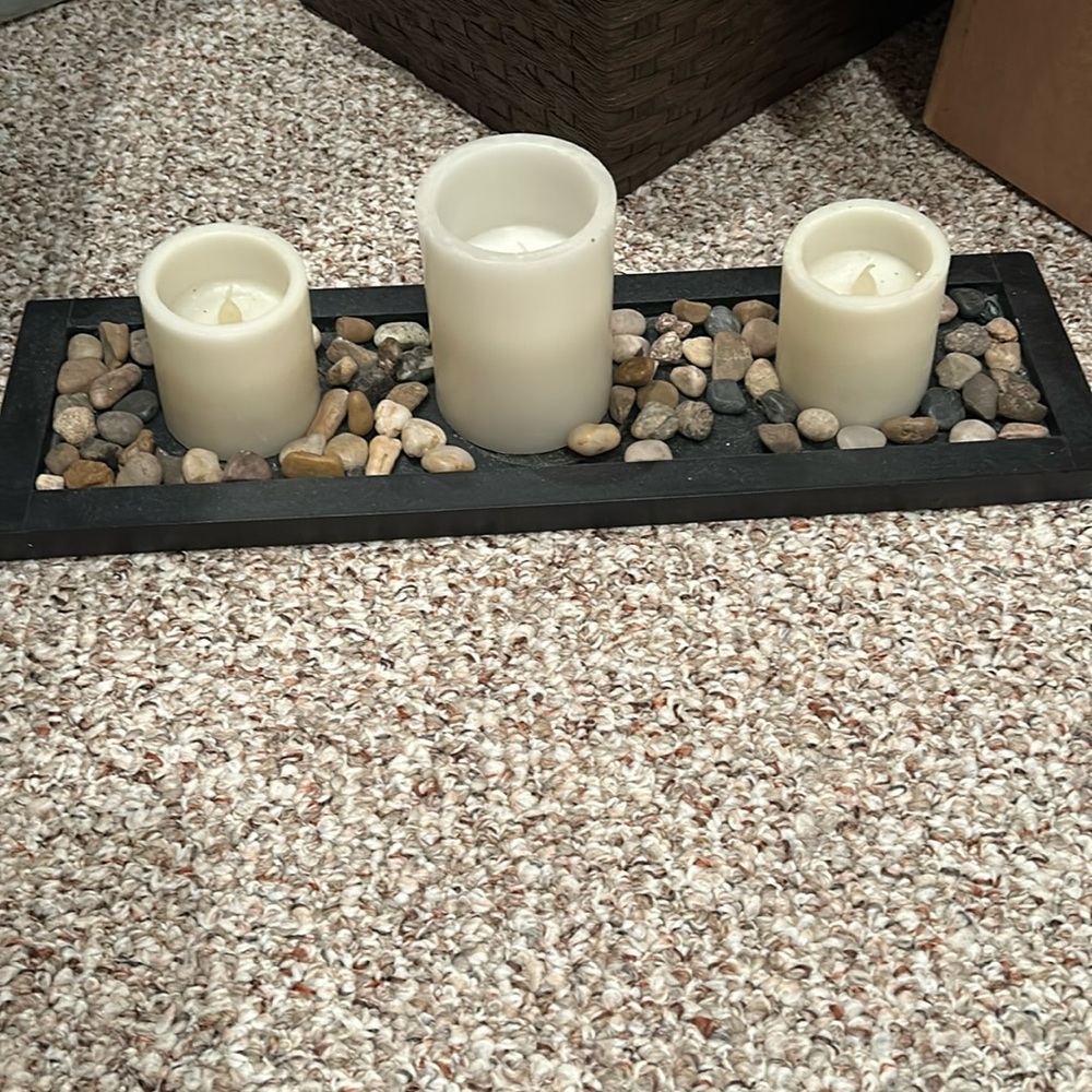 Decorative Battery Operated Candle Display with Rocks - Picture 2 of 2